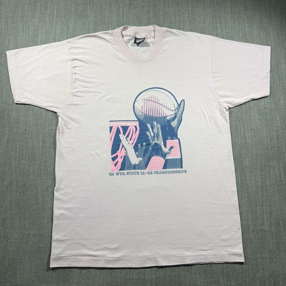 Vintage Screen Stars Best‎ WYO Championships Shirt Mens XL Pink Basketball 80s